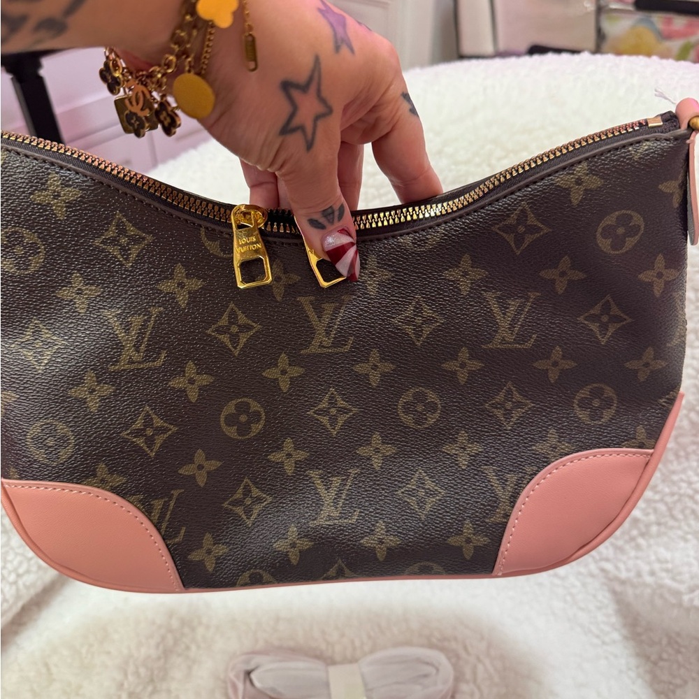 Source Unknown Monogram Brown and Pink Shoulder B… - image 3